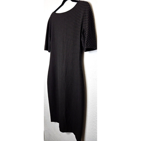 Zara Checkered Gingham Shift Dress Large Black Green Tartan Pencil Half Sleeve - Picture 4 of 15